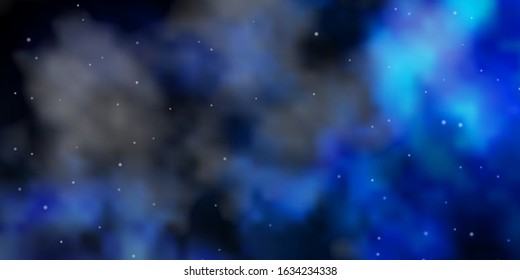Dark BLUE vector background with small and big stars. Colorful illustration in abstract style with gradient stars. Pattern for new year ad, booklets.