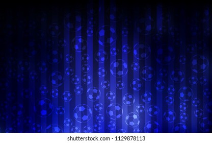Dark BLUE vector background with soccer balls. Illustration with set of soccer balls on gradiental backdrop. Pattern for ads of football championship 2018.