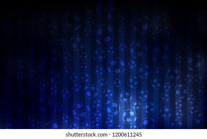 Dark BLUE vector background with soccer balls. Colored illustration with balls on a gradiental backdrop. Design for posters, banners of sports competitions.