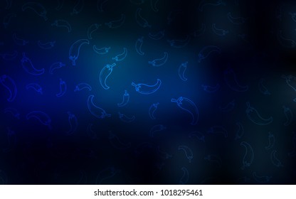 Dark BLUE vector background with spicy peppers. Beautiful colored illustration with pepers in doodle style. Template for meal cooking in kitchen.