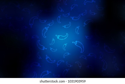 Dark BLUE vector background with spicy peppers. Blurred decorative design of peppers in doodle style. Template for meal cooking in kitchen.