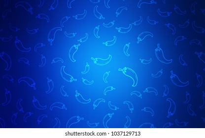 Dark BLUE vector background with spicy peppers. Decorative shining illustration with peppers on abstract template. Design for ad, poster, banner of cafes or restaurants.