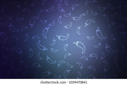 Dark BLUE vector background with spicy peppers. Blurred decorative design of peppers in doodle style. Design for ad, poster, banner of cafes or restaurants.