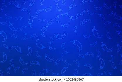 Dark BLUE vector background with spicy peppers. Blurred decorative design of peppers in doodle style. Pattern for menu of cafes, bars, restaurants.