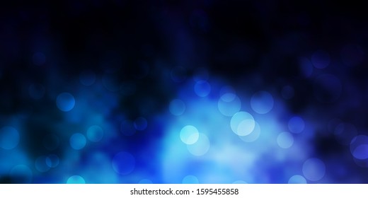 Dark BLUE vector background with spots. Illustration with set of shining colorful abstract spheres. Pattern for booklets, leaflets.