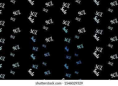Dark BLUE vector background with symbols of 30, 50, 90 % sales. Shining colorful illustration with isolated selling prices. Pattern for ads, posters, banners of sales.