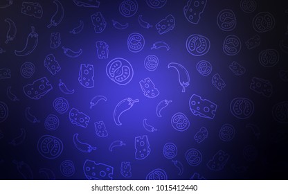 Dark BLUE vector background with tasty food. Glitter abstract sketch with gourmet food. Design for ad, poster, banner of cafes or restaurants.