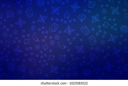 Dark BLUE vector background with tasty food. Beautiful colored illustration with food in doodle style. Template for meal cooking in kitchen.