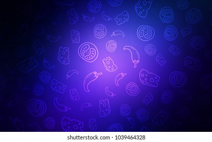 Dark BLUE vector background with tasty food. Illustration with set of fresh food in doodle style. Template for meal cooking in kitchen.