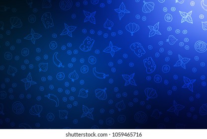 Dark BLUE vector background with tasty food. Fast Food on blurred abstract background with colorful gradient. Template for meal cooking in kitchen.