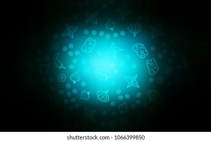 Dark BLUE vector background with tasty food. Fast Food on blurred abstract background with colorful gradient. Pattern for ads of breakfast, lunch, dinner.