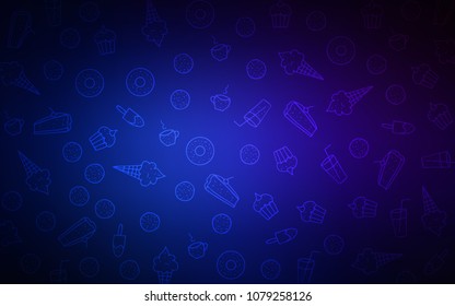 Dark BLUE vector background with tasty sweets. Glitter abstract sketch with sweets, candies, desserts. Pattern for menu of cafes and restaurants.