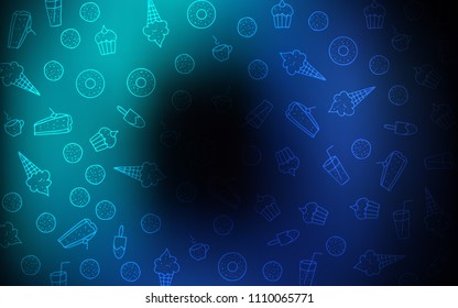 Dark BLUE vector background with tasty sweets. Beautiful colored illustration with candies in doodle style. Doodle design for your business advert of cafes.
