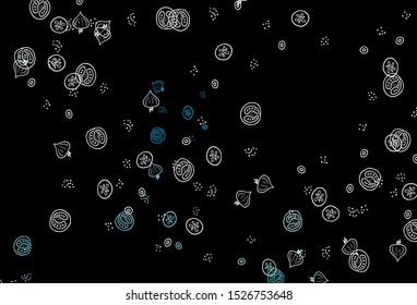 Dark BLUE vector background with tasty food. Abstract background with colorful Fast Food illustrations. Pattern for ad, booklets, leaflets of restaurants.