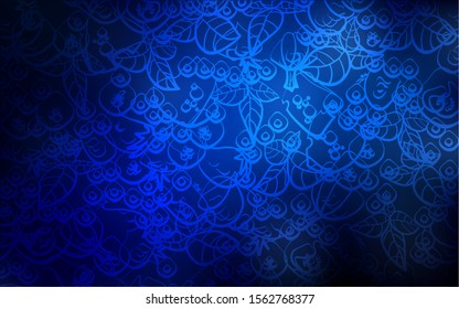 Dark BLUE vector background with tasty food. Blurred decorative design of snacks in doodle style. Doodle design for your business advert of cafes.