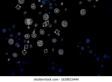 Dark BLUE vector background with tasty food. Decorative illustration with food on abstract template. Pattern for menu of cafes, bars, restaurants.
