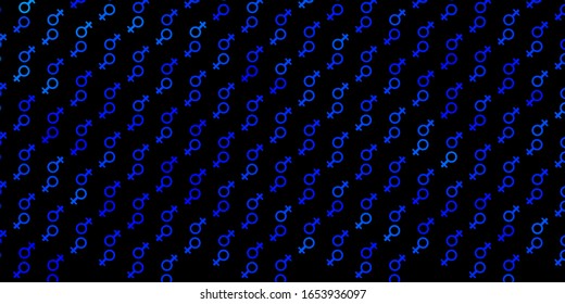 Dunkler BLAU-Vektorillustration-Hintergrund mit Frauensymbolen. Illustration mit Zeichen der Stärke und der Macht der Frauen. Design für den Internationalen Frauentag.