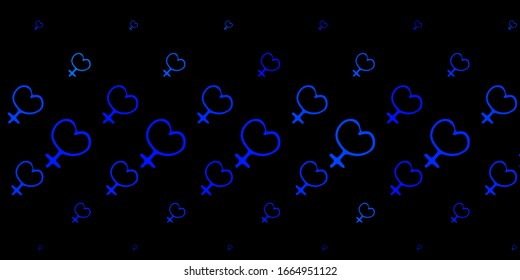 Dark BLUE vector background with woman symbols. Illustration with signs of women's strength and power. Background for International Women’s Day.