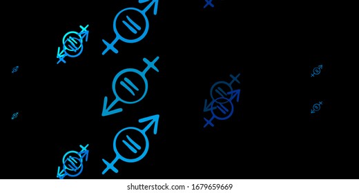 Dunkler BLAU-Vektorillustration-Hintergrund mit Frauensymbolen. Illustration mit Zeichen der Stärke und der Macht der Frauen. Elegantes Design für Bildschirmhintergründe.