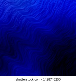 Dark BLUE vector background with wry lines. Illustration in halftone style with gradient curves. Template for cellphones.