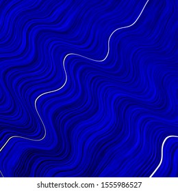 Dark BLUE vector background with wry lines. Colorful illustration with curved lines. Pattern for booklets, leaflets.