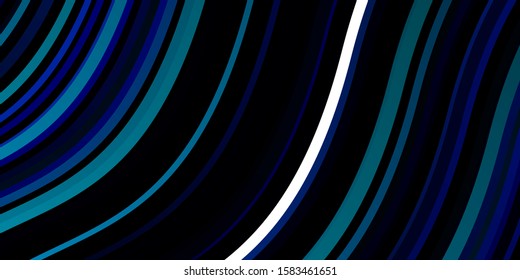 Dark BLUE vector background with wry lines. Abstract illustration with gradient bows. Best design for your ad, poster, banner.