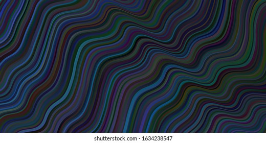 Dark BLUE vector background with wry lines. A sample with colorful lines, shapes. A completely new template for your design.