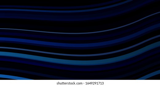 Dark BLUE vector background with wry lines. Bright illustration with gradient circular arcs. Template for cellphones.