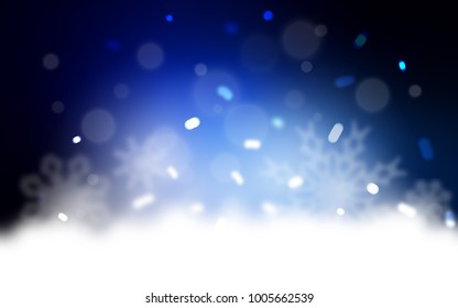 Dark BLUE vector background with xmas snowflakes. Decorative shining illustration with snow on abstract template. The template can be used as a new year background.