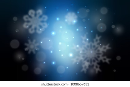 Dark BLUE vector background with xmas snowflakes. Shining colored illustration with snow in christmas style. New year design for your ad, poster, banner.