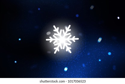 Dark BLUE vector background with xmas snowflakes. Decorative shining illustration with snow on abstract template. The pattern can be used for new year leaflets.