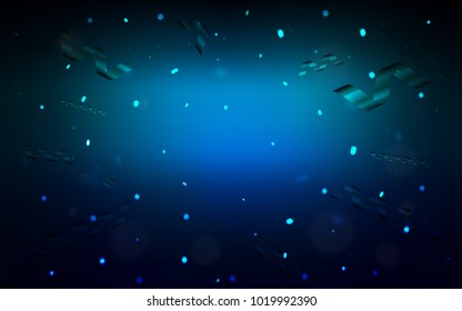 Dark BLUE vector background with xmas confetti. Glitter abstract illustration with colorful confetti, ribbons. The pattern can be used for new year ad, booklets.