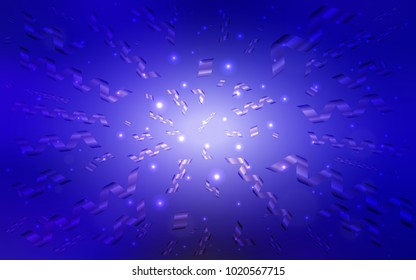 Dark BLUE vector background with xmas confetti. Decorative shining illustration with ribbons on abstract template. The pattern can be used for new year ad, booklets.