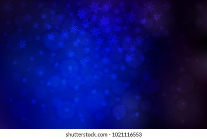 Dark BLUE vector background with xmas snowflakes. Glitter abstract illustration with crystals of ice. New year design for your ad, poster, banner.