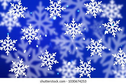 Dark BLUE vector background with xmas snowflakes. Decorative shining illustration with snow on abstract template. The pattern can be used for year new  websites.
