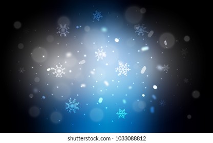 Dark BLUE vector background with xmas snowflakes. Blurred decorative design in xmas style with snow. The pattern can be used for year new  websites.