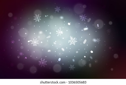 Dark BLUE vector background with xmas snowflakes. Decorative shining illustration with snow on abstract template. New year design for your business advert.