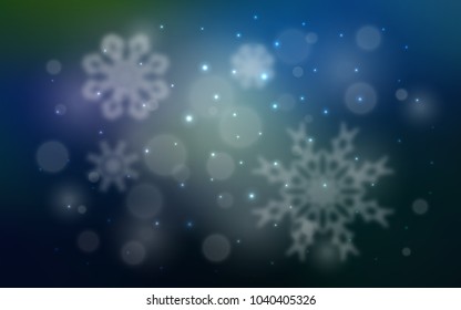 Dark BLUE vector background with xmas snowflakes. Modern geometrical abstract illustration with crystals of ice. The pattern can be used for new year ad, booklets.