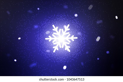 Dark BLUE vector background with xmas snowflakes. Snow on blurred abstract background with gradient. The pattern can be used for new year ad, booklets.