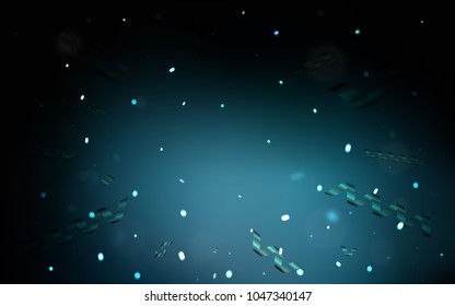 Dark BLUE vector background with xmas confetti. Modern geometrical abstract illustration with carnival ribbons. The pattern can be used for birthday gifts, congratulations.