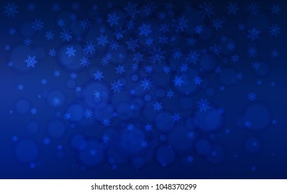 Dark BLUE vector background with xmas snowflakes. Blurred decorative design in xmas style with snow. The template can be used as a new year background.