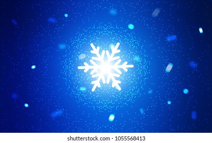 Dark BLUE vector background with xmas snowflakes. Modern geometrical abstract illustration with crystals of ice. New year design for your ad, poster, banner.