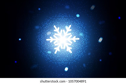 Dark BLUE vector background with xmas snowflakes. Decorative shining illustration with snow on abstract template. The template can be used as a new year background.