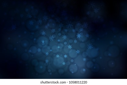 Dark BLUE vector background with xmas snowflakes. Shining colored illustration with snow in christmas style. The pattern can be used for new year ad, booklets.