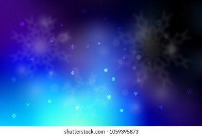 Dark BLUE vector background with xmas snowflakes. Modern geometrical abstract illustration with crystals of ice. The template can be used as a new year background.