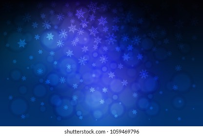 Dark BLUE vector background with xmas snowflakes. Modern geometrical abstract illustration with crystals of ice. The pattern can be used for new year leaflets.