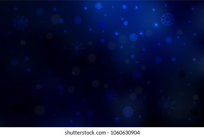 Dark BLUE vector background with xmas snowflakes. Modern geometrical abstract illustration with crystals of ice. The pattern can be used for new year ad, booklets.