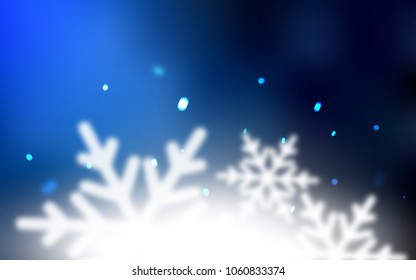 Dark BLUE vector background with xmas snowflakes. Blurred decorative design in xmas style with snow. The template can be used as a new year background.