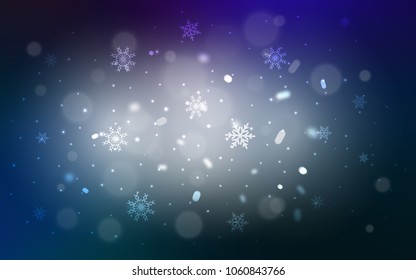 Dark BLUE vector background with xmas snowflakes. Glitter abstract illustration with crystals of ice. The pattern can be used for new year ad, booklets.