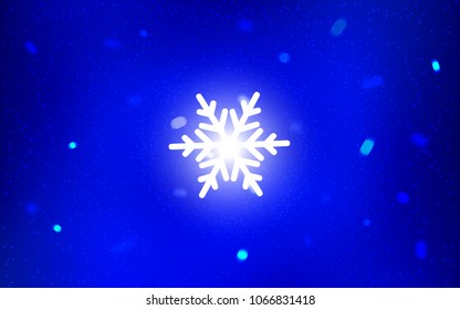 Dark BLUE vector background with xmas snowflakes. Decorative shining illustration with snow on abstract template. New year design for your ad, poster, banner.